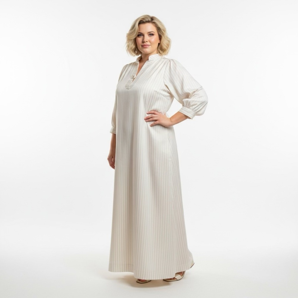 Vintage 1970s Christian Dior‎ Striped Kaftan Nightgown Maxi Lounge Dress Cream